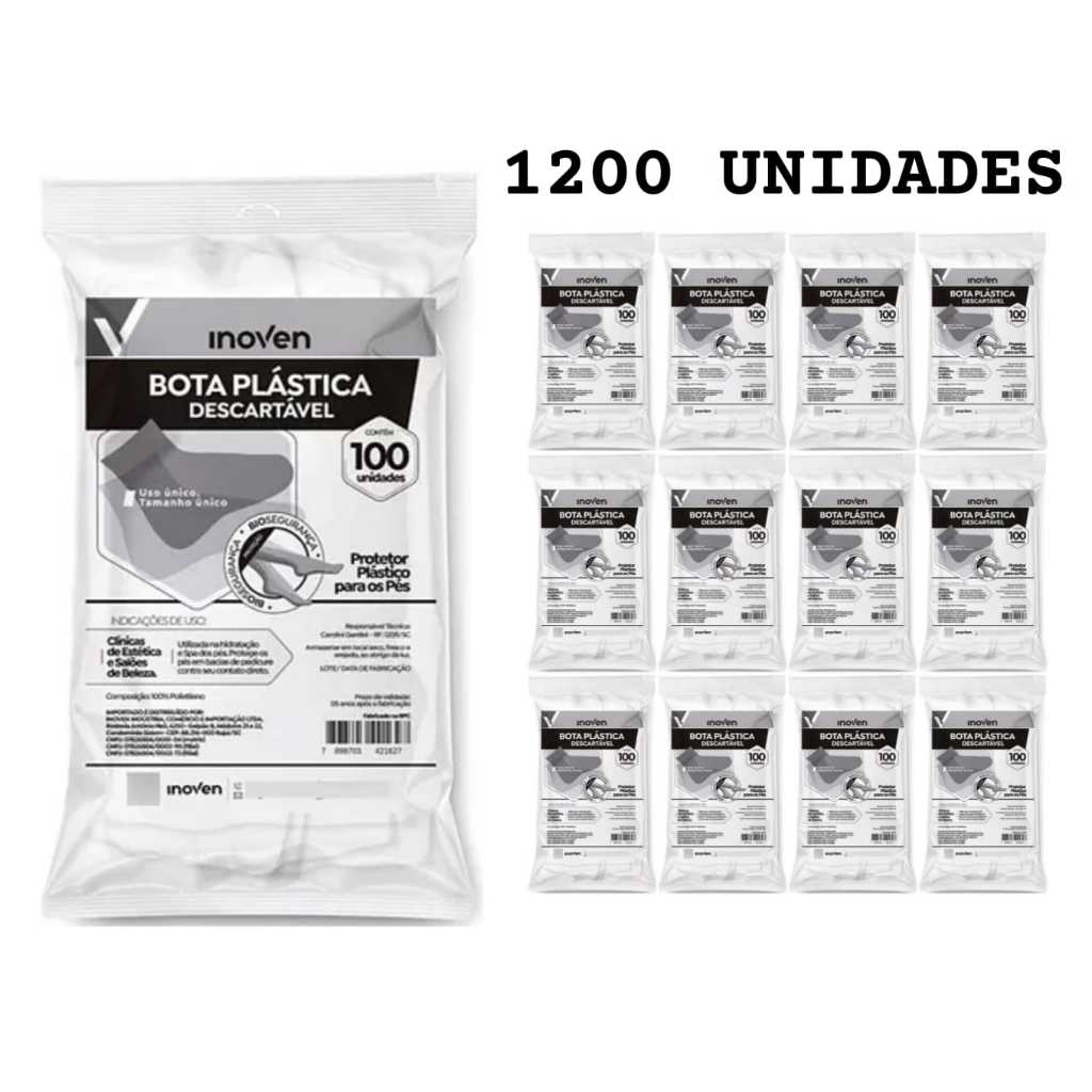 Bota Plástica Kit 12 Pac / 1200 Unidades Descartável Pro pé