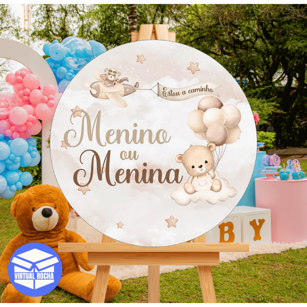 Painel Quadro Redondo Chá Bebe Boy Girl Menino Menina Marrom Personalizado MDF 50x50