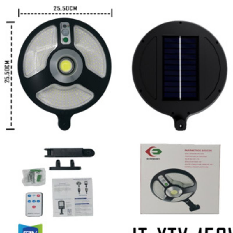 luminária de parede com placa solar ajustável microled  150w com sensor de movimento