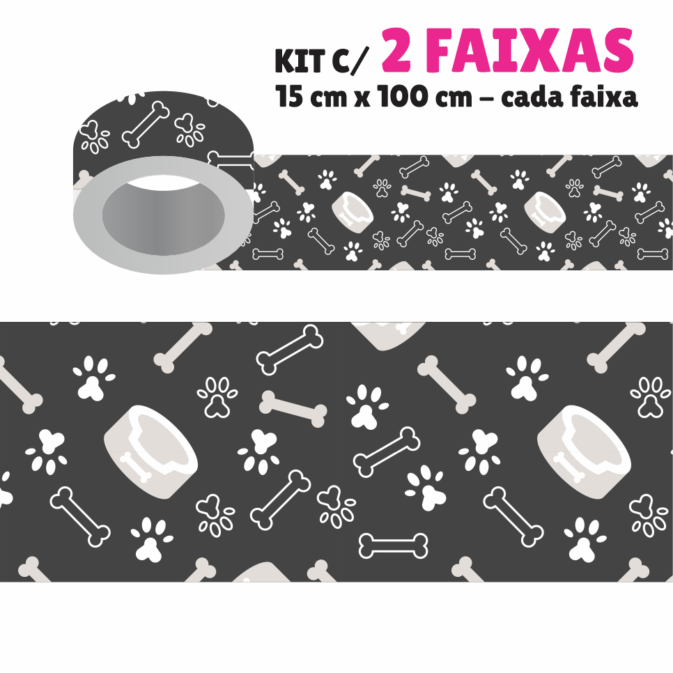 Faixa Decorativa - Kit com 2 Faixas Papel de Parede Border Faixa Adesiva Decoração - PATINHAS CACHORRO 1115
