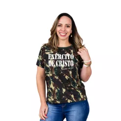 Camiseta Femina Blusa Tshirt Camuflada Exercito de Cristo