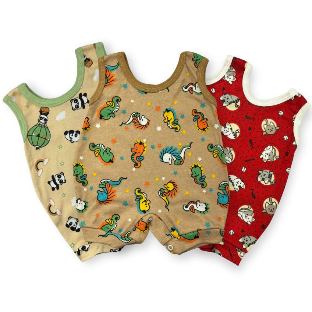 Kit C/3 - Jardineira de Bebe Estampada 100% Algodão Suedine Menina e Menino - Verão