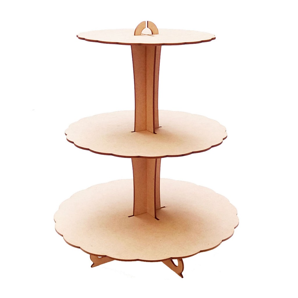 Expositor suporte Porta Doce Torre Liso 3 andar 38 cm mdf cru decoração mesa festa aniversario