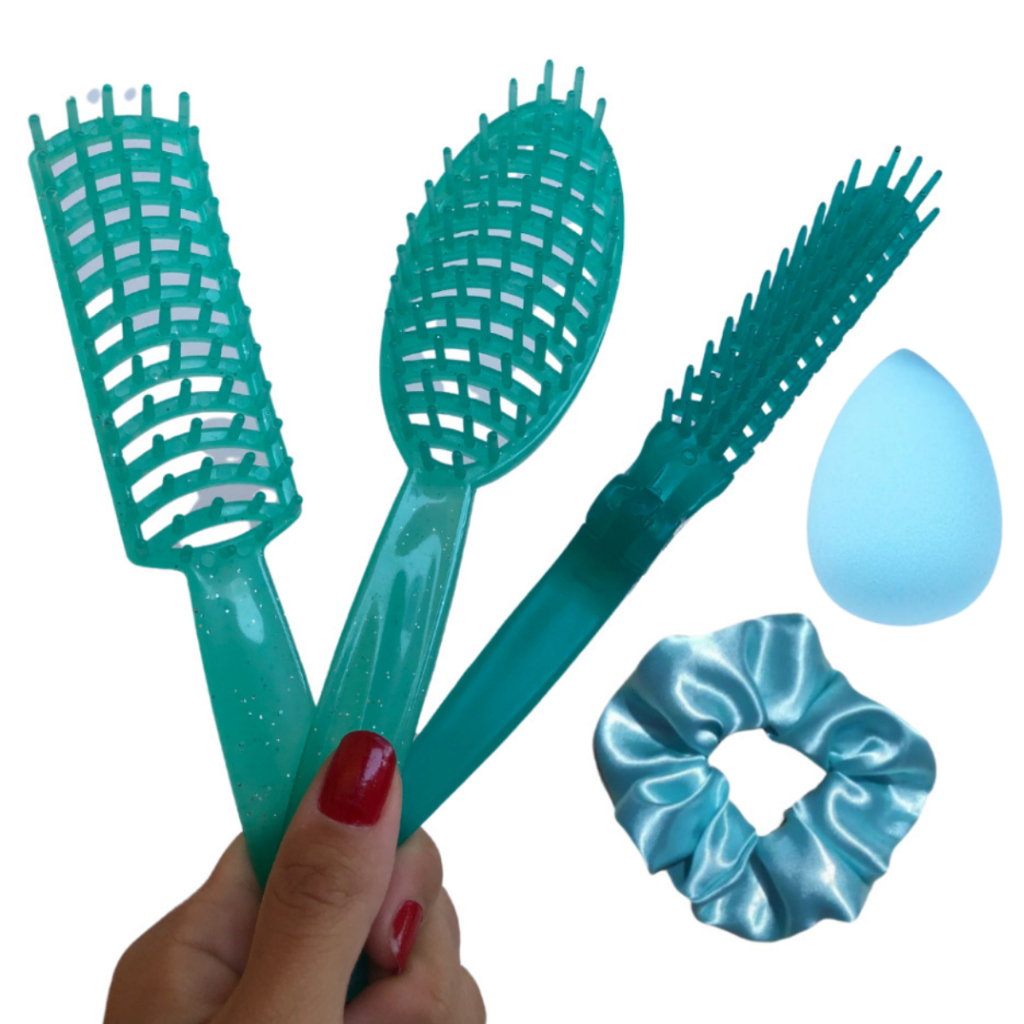 Escova Prendedor de Cabelo e Esponja Maquiagem Pente Tres Fileiras Fitagem Kit Com 5 Unidades em Oferta na Shopee