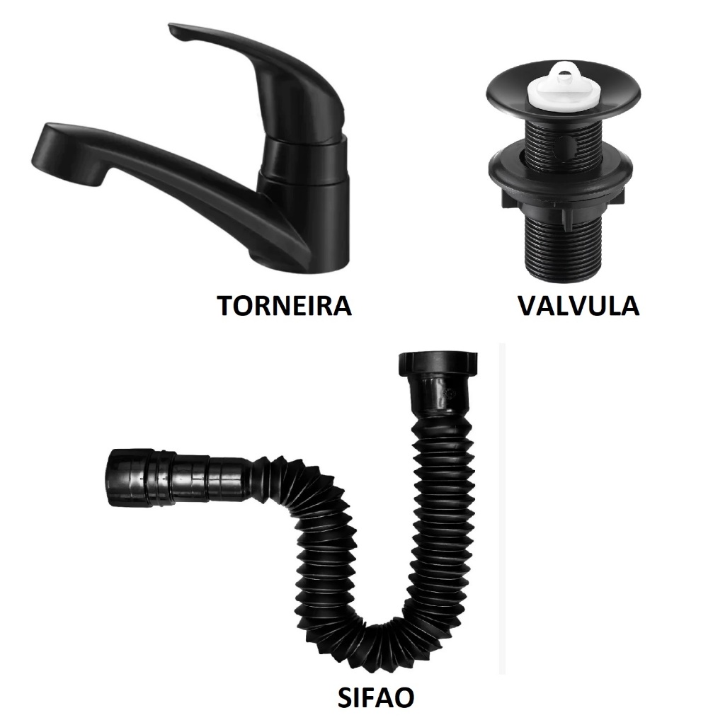 Torneira de Banheiro para Lavabo Fecho Rápido Mono Up Lavatório Preto Black + Sifao + Valvula