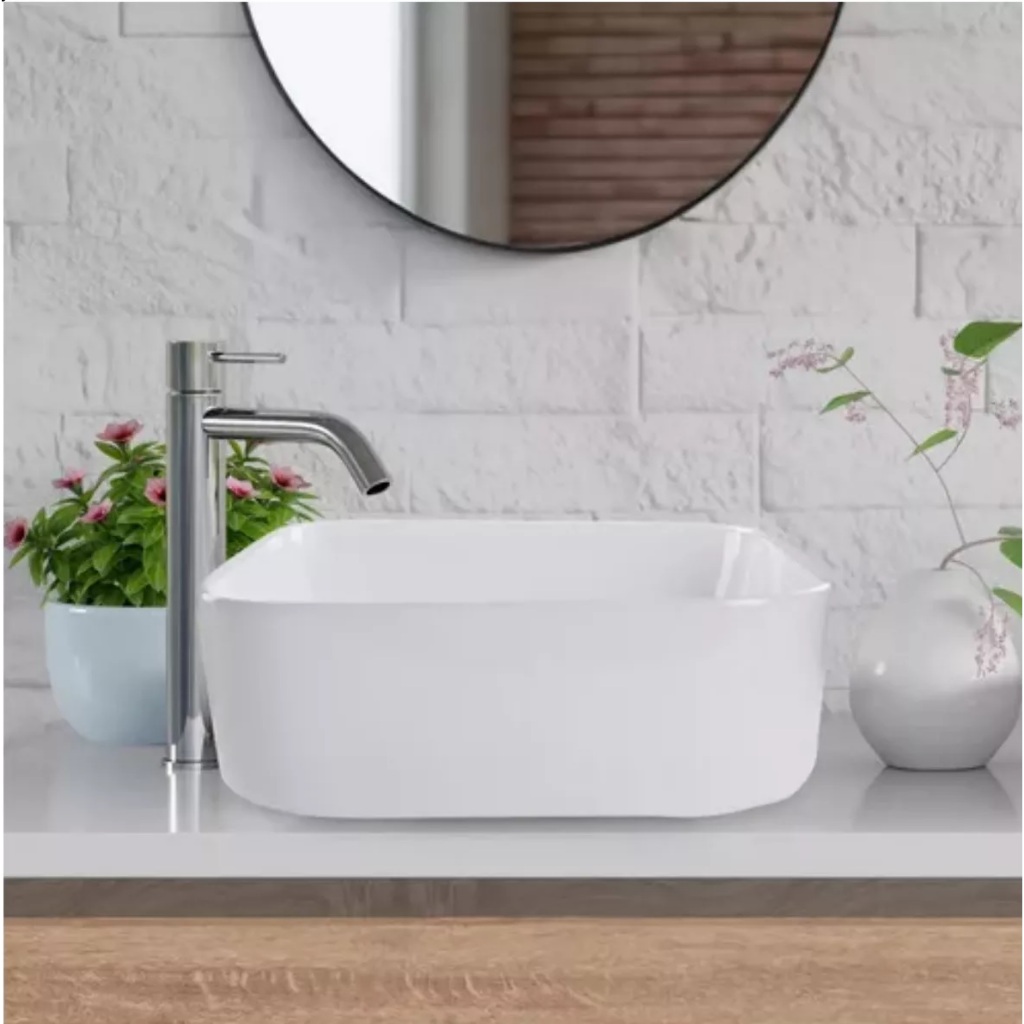Cuba Sobrepor Apoio DW1438-CAMBURI para Banheiro Branca Quadrada 39x39cm 100% PORCELANA - La Bella