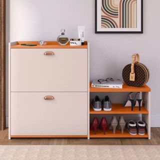 Sapateira Off White Organizadora Portas Basculantes Banco Hall De Entrada Quarto Closet Pr...