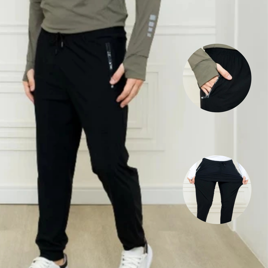 Calça Masculina Esportiva Sarja Slim Estilo Jogger Elastico Bolso Com Ziper Fit Preta Lycra Entrega Rápida Black Friday