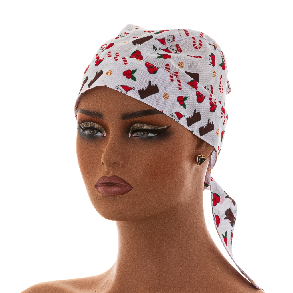 Bandana Unissex Para Chef De Cozinha Médico Veterinário Uniforme Hospital Restaurante Clínica Estampa Natal Branco
