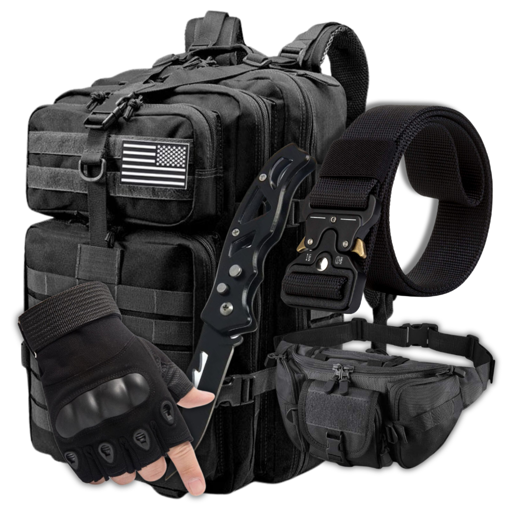Kit Militar Mochila Cinto Faca Canivete Pochete Luva Tatica Impermeavel Caça Camping Acampamento