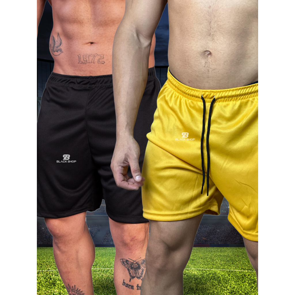 Kit 2 Calção Shorts de Futebol Preto Azul para Times Corrida Academia Basico Masculino
