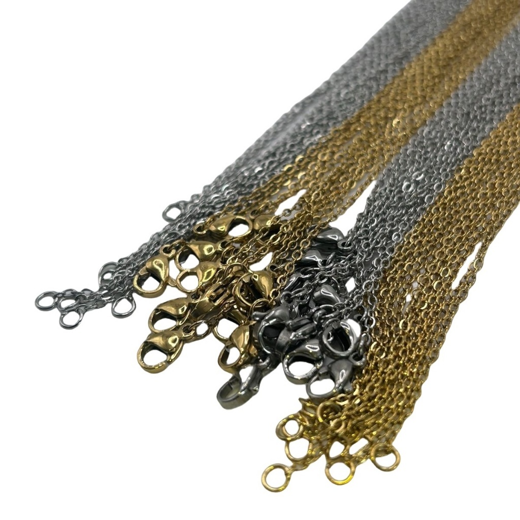 12 pçs 2mm Largura Cuba Flat Cable Mulher Fina de Ouro de Aço Inoxidável Colar de Corrente Ajustável para A Granel Por A