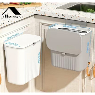 Lixeira Suspensa Multiuso 9L Com Tampa Retrátil Sem Furo Porta Armário Para Cozinha Banheiro