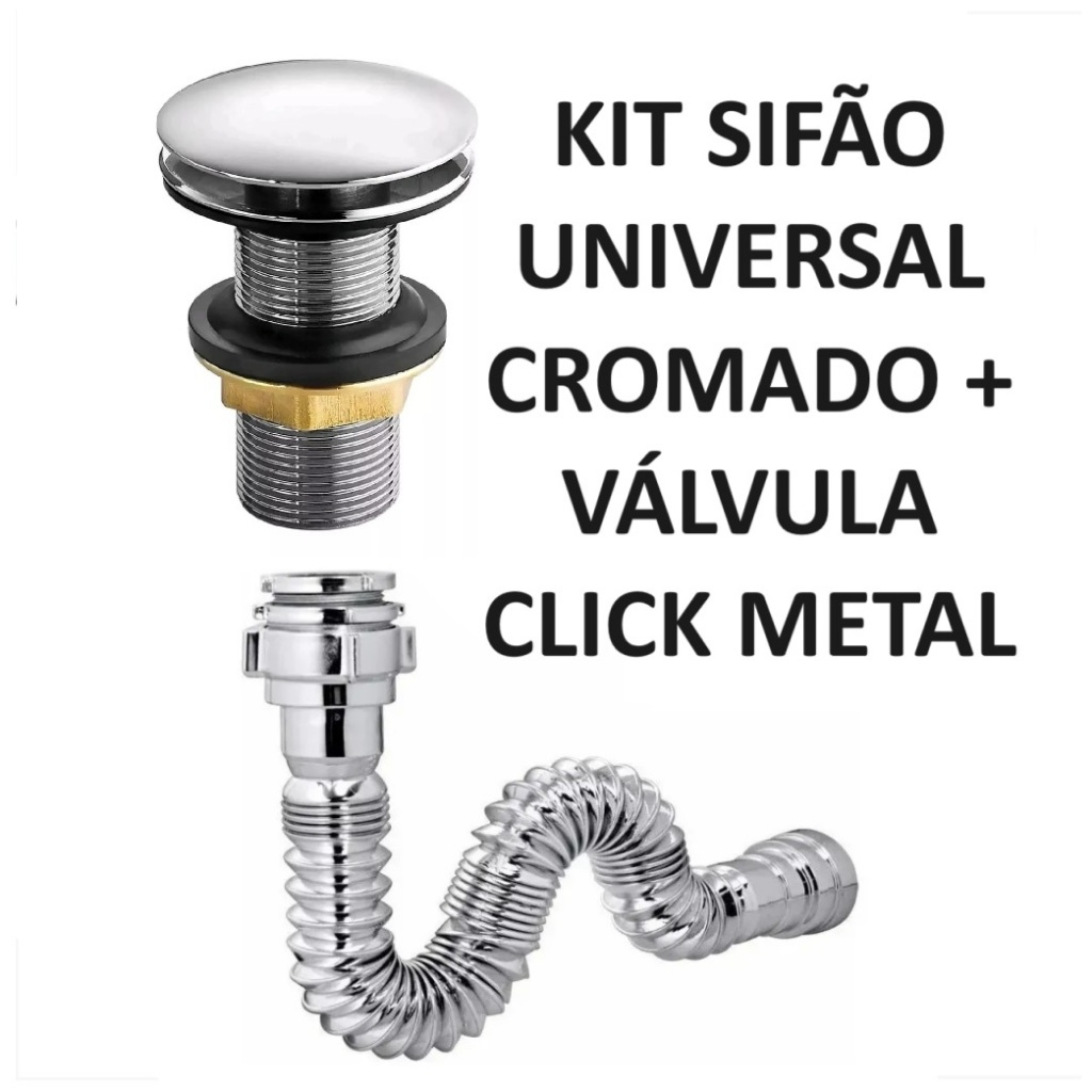Kit Sifão Universal Extensivo Cromado + Válvula Lavatório Click GD Metal Cromado 7/8 " em Oferta na Shopee