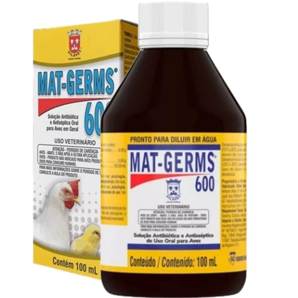Mat Germs 600 Antibiotico Antseptico 100ml Aves Galinhas