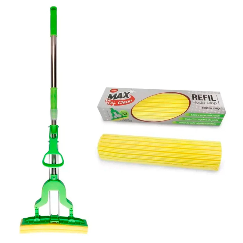 Esfregão Limpeza Fácil Lava E Seca Giratório Rodo Mágico Dobravel Mop + Refil