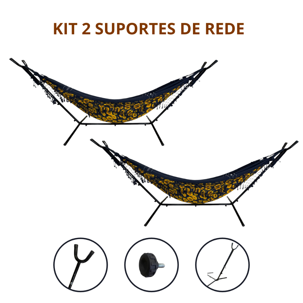 Kit 2 Suportes de Rede Descanso Área Gourmet Varanda Portátil Aço Reforçado Gancho Manipulo Promoção