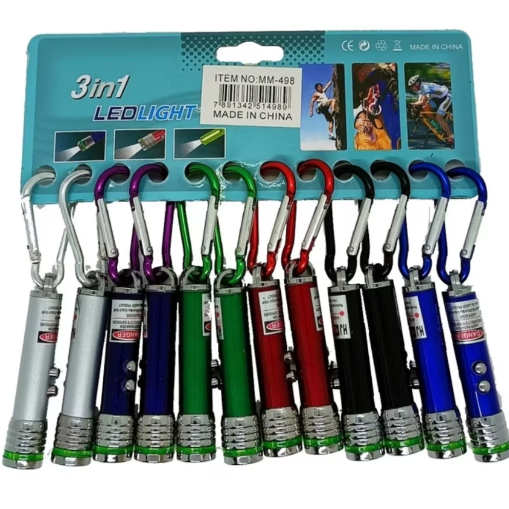 1 caneta laser, com chaveiro e lanterna