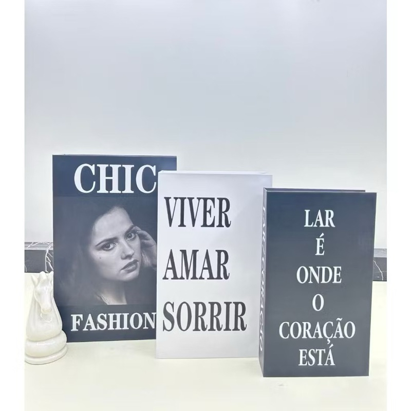 Kit Com 3 Livros Fake Livro de Mesa Caixa Organizadora Porta Objeto Decorativo