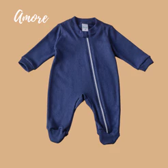 Macacão de bebê Pezinho Azul Marinho - 100% Algodão