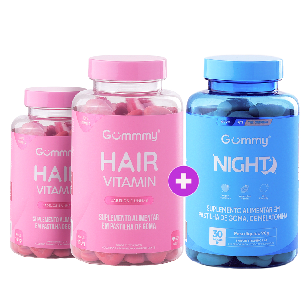 Kit 2 Gummy Hair + 1 Gummy Night em Oferta na Shopee