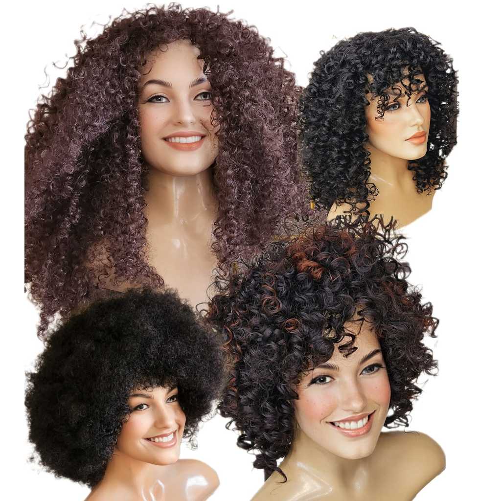 peruca afro puff, peruca cacheada, volume volumão