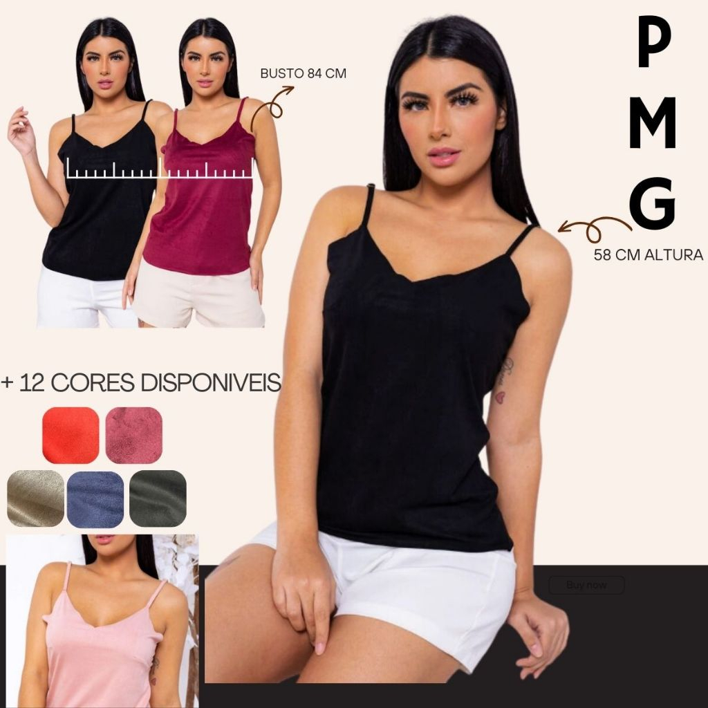 Blusa  Regata Feminina Suede Alcinha  Decote V Cores Quentes