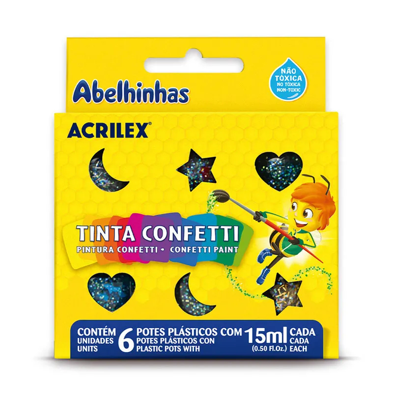 Tinta Confetti 6 cores 15ml cada Acrilex em Oferta na Shopee