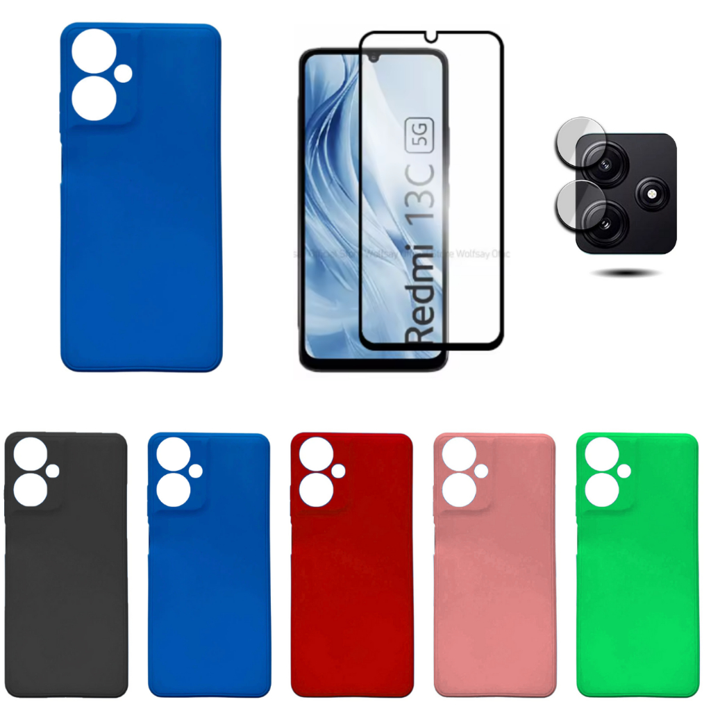 Pelicula Vidro 3D Xiaomi Redmi 13C 5G + Capinha Aveludada Colorida Capa + Pelicula Camera (2) em Oferta na Shopee