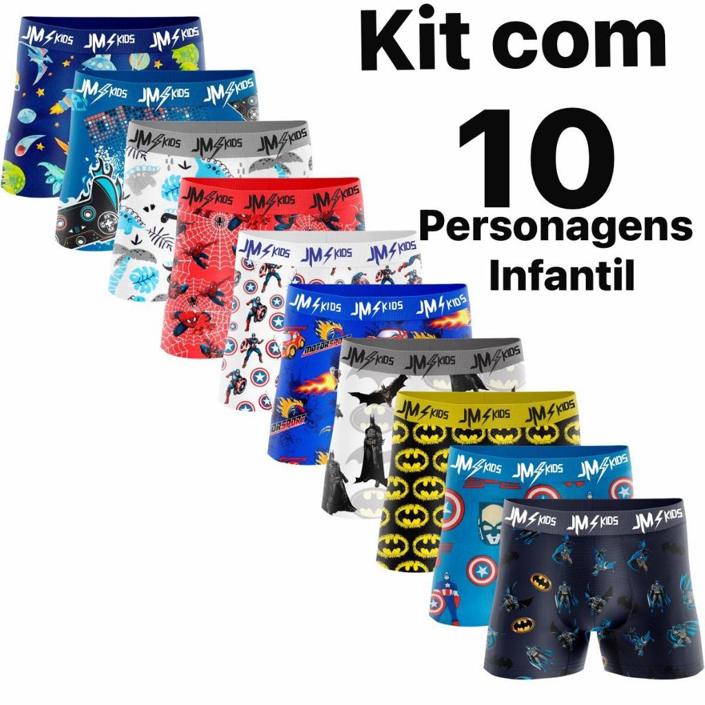 Kit 10 Cueca Box Infantil Com Forro Em Algodão