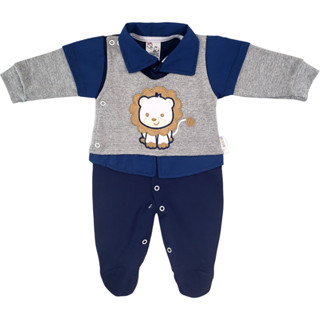 Macacão De Bebê Longo Suedine Bordado Leão Menino Luxo Roupa Camisa em Oferta na Shopee