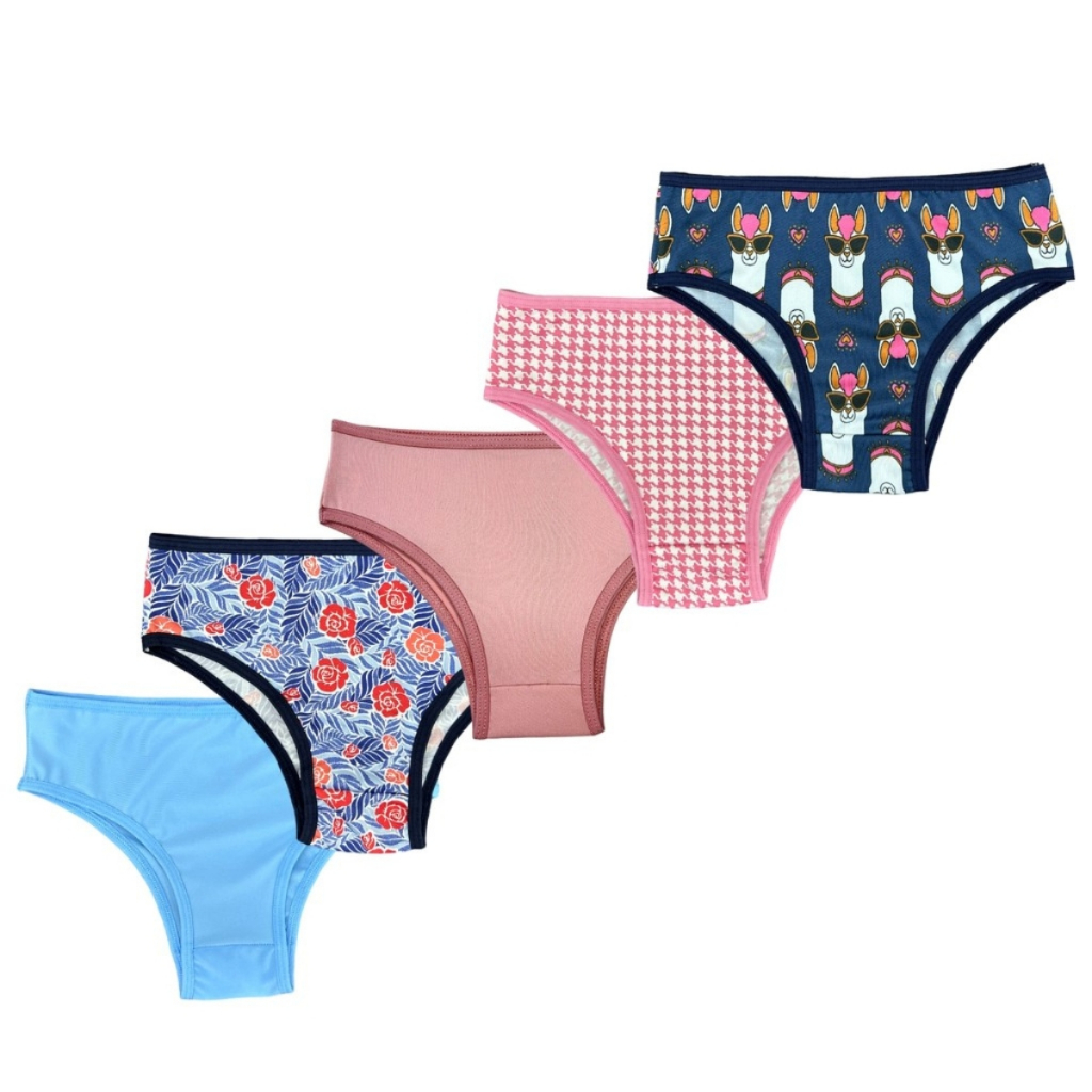 Kit 5 Calcinha Microfibra Tanga Criança Roupa Infantil Menina Estampada Lisa