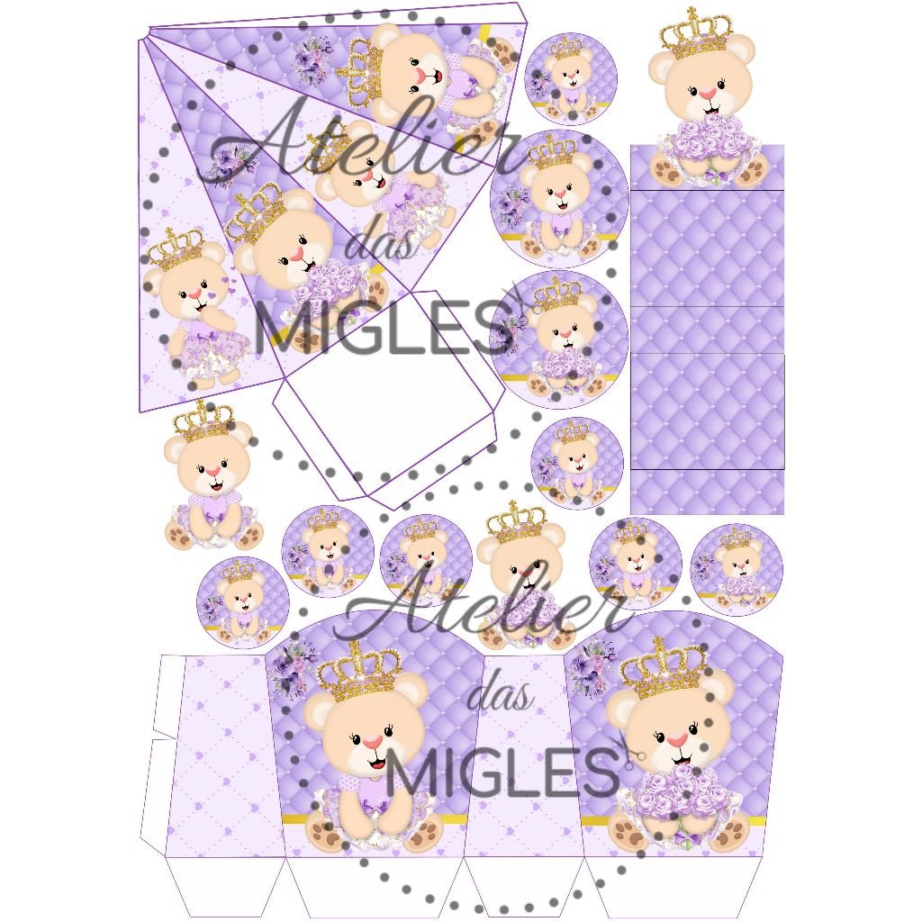 Kit c/80und lembrancinhas TEMA URSA PRINCESA LILÁS (sem nome) - Envio rápido!!!