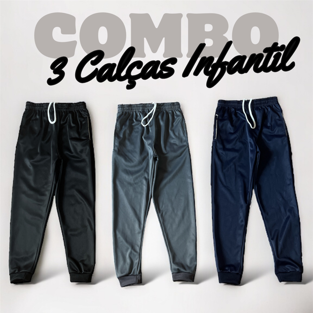 Kit 3 Calça Infantil Jogger Menino Forrada Juvenil Reforçada  2 Ao 16