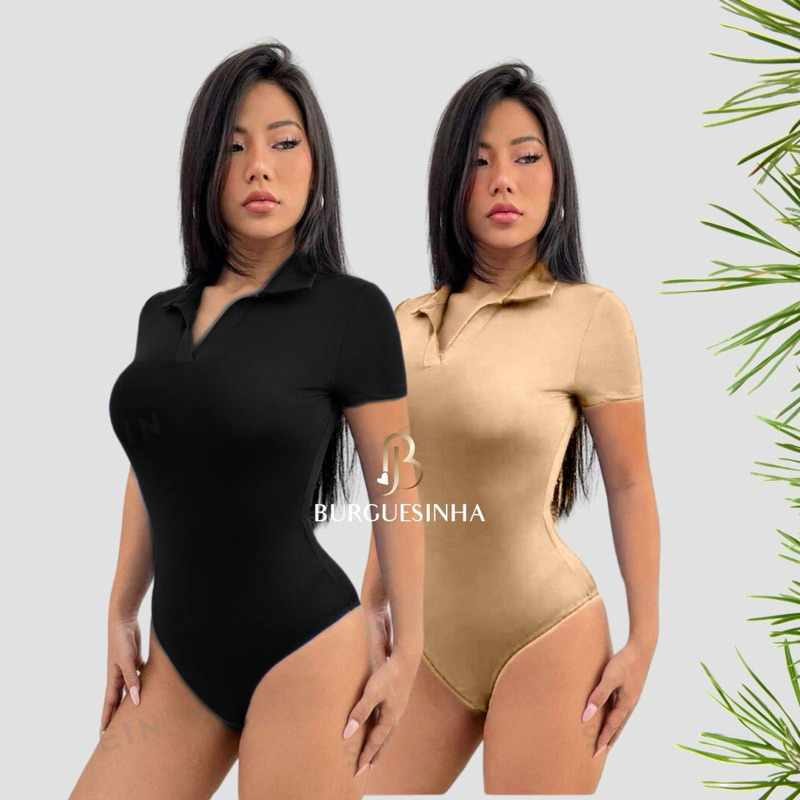 Kit 2 Body Polo Feminino Manga Curta Suplex Duplo Premium Manguinha Decote