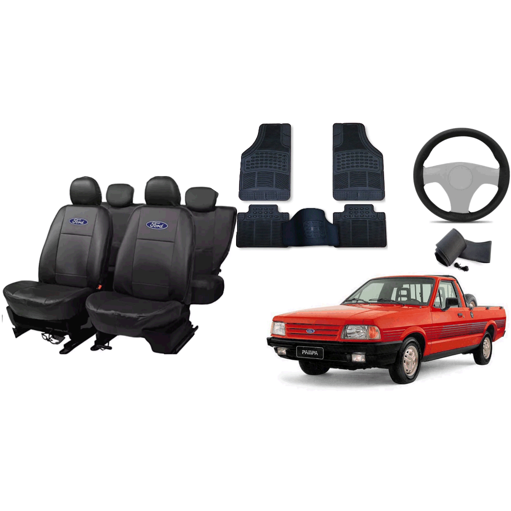 Capa de couro + Tapete 5 peças + Capa de volante - Ford pampa 82-97