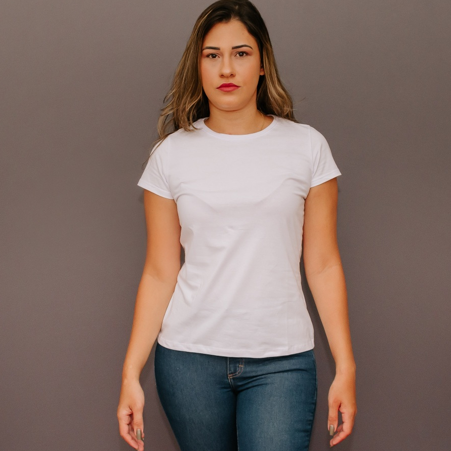 Camiseta Feminina Malwee Baby Look Gola Redonda Blusa Básica 100% Algodão Manga Curta Casual