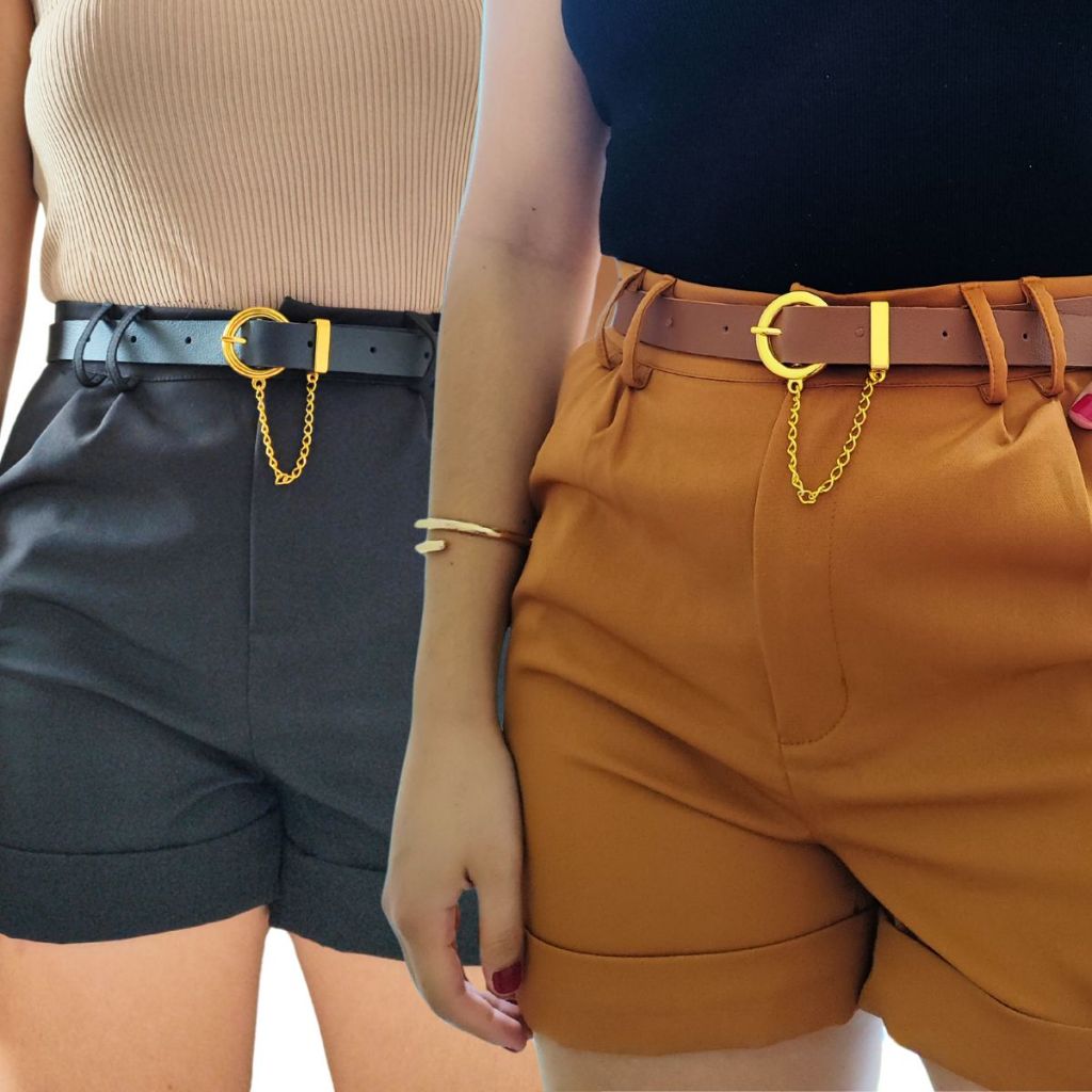 Cinto Feminino Fivela Dourada Redonda Com Corrente em Oferta na Shopee