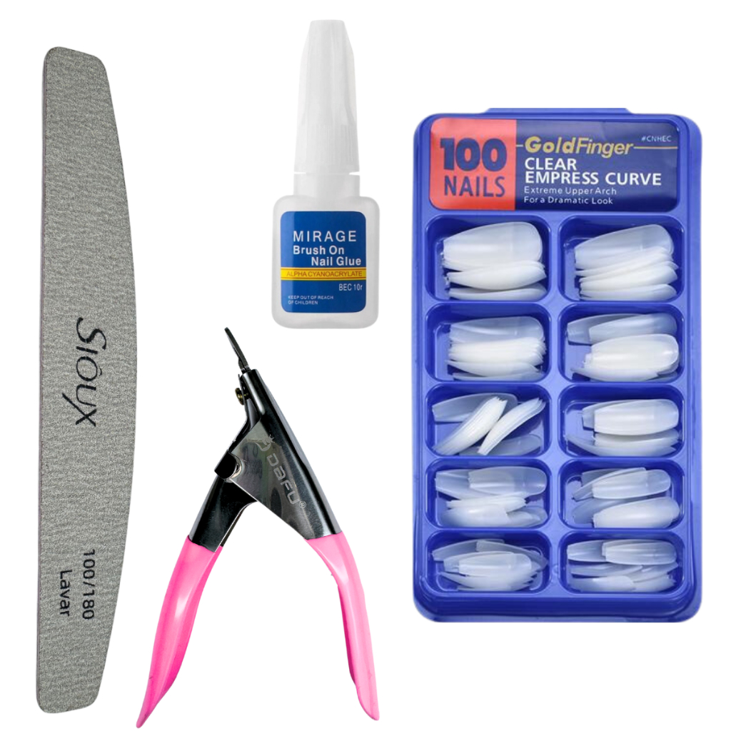 Kit Alongamento de Unha - Alicate + Unha bailarina leitosa + Cola de unha + Lixa