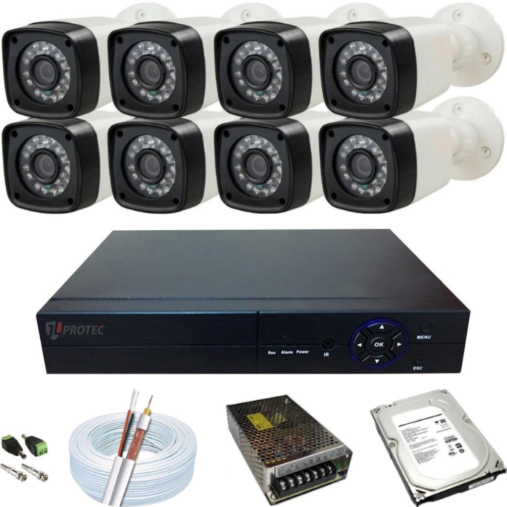Kit 8 Câmeras Full HD 1080P Cftv Para Monitoramento Residencial e Comercial