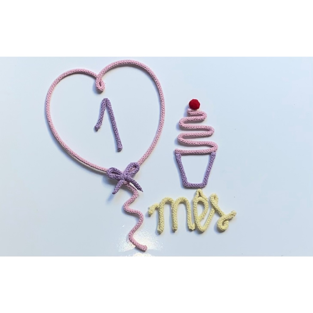 Tricotin Kit Mesversário + Coração e Cupcake - Pronta Entrega - Lilas e Rosa