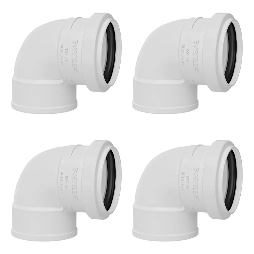 Pacote 25 unid Joelho PVC 90° Para Tubo Esgoto Com Anel 40mm Fortlev
