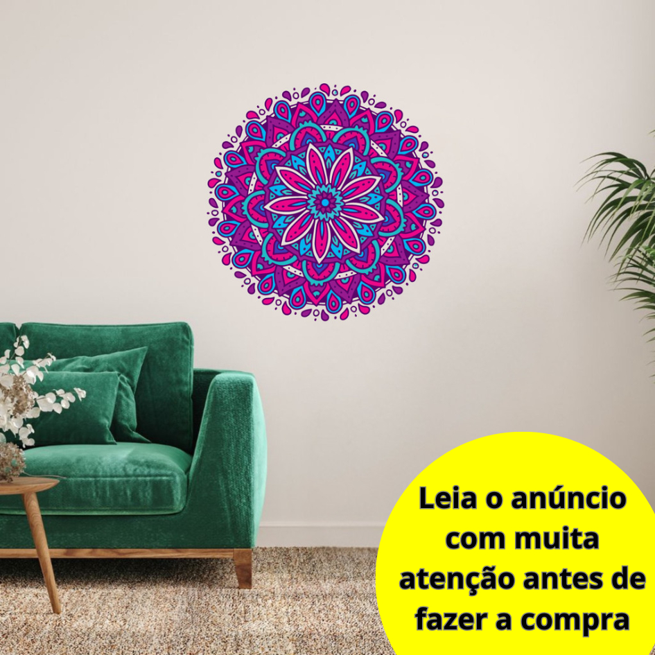 Adesivo De Parede Decorativo Vinil Mandala Rosa Roxo Azul  Quarto Sala Escritório Ambientes