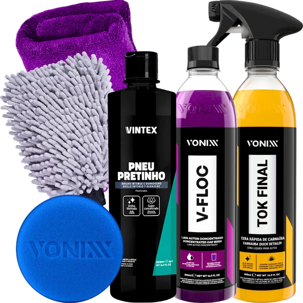 Kit Pneu Pretinho Shampoo V-Floc Cera Tok Final Carnauba Vonixx — imagem 1