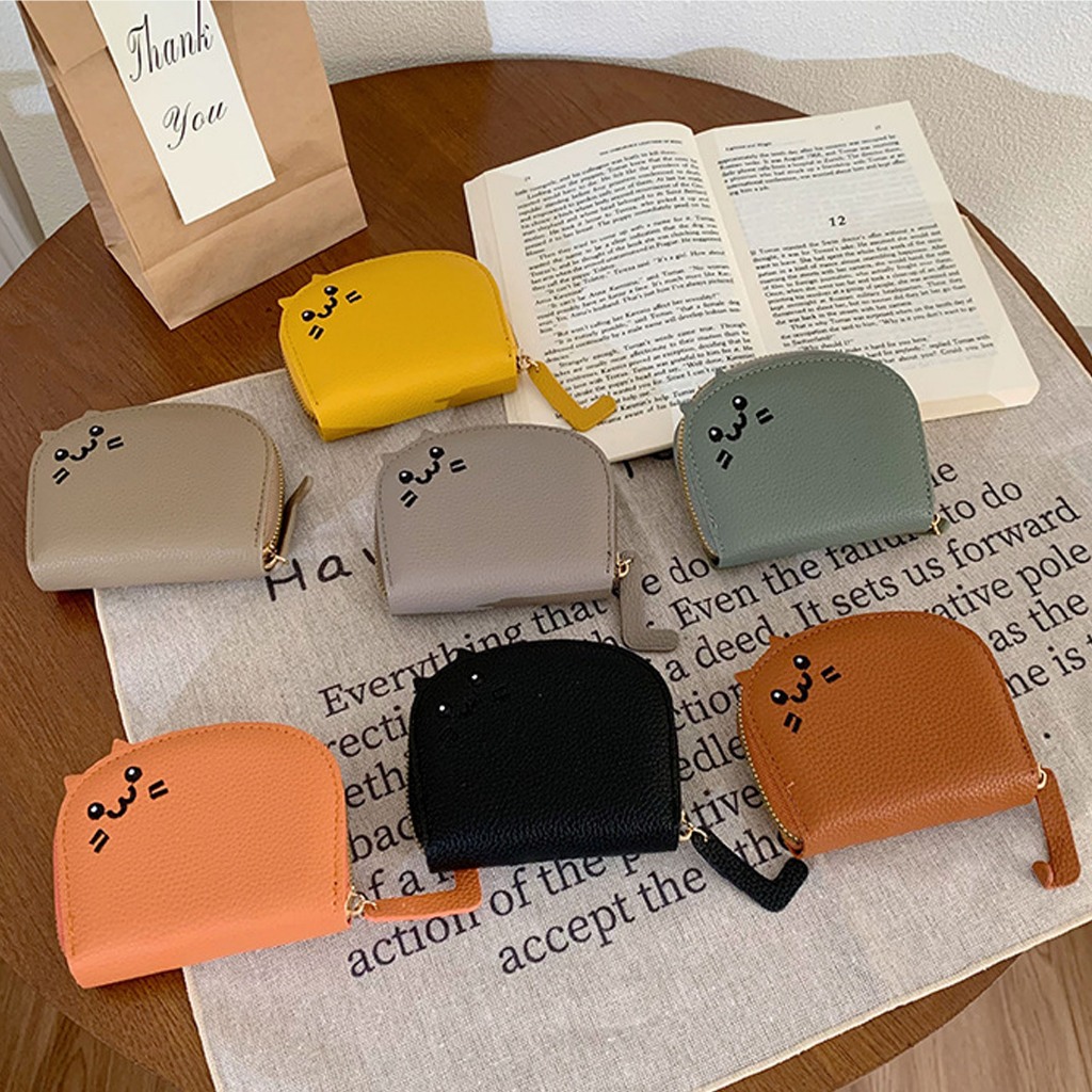 Nova Carteira Feminina Porta cartao Fofa De Gato Curta De Couro Porta-Carteiras C528-001