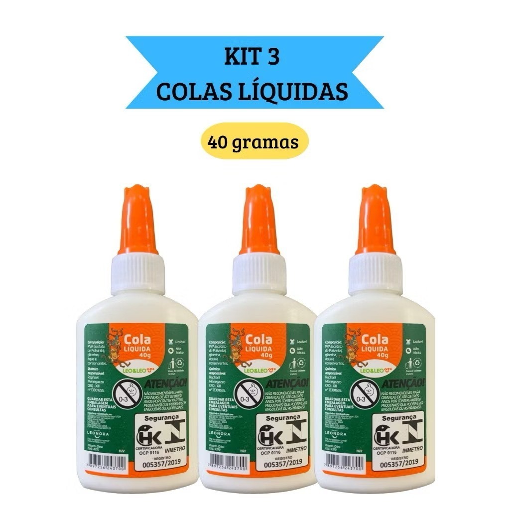 Cola Líquida Branca Escolar 40g com Espátula Escolar Leo&Leo