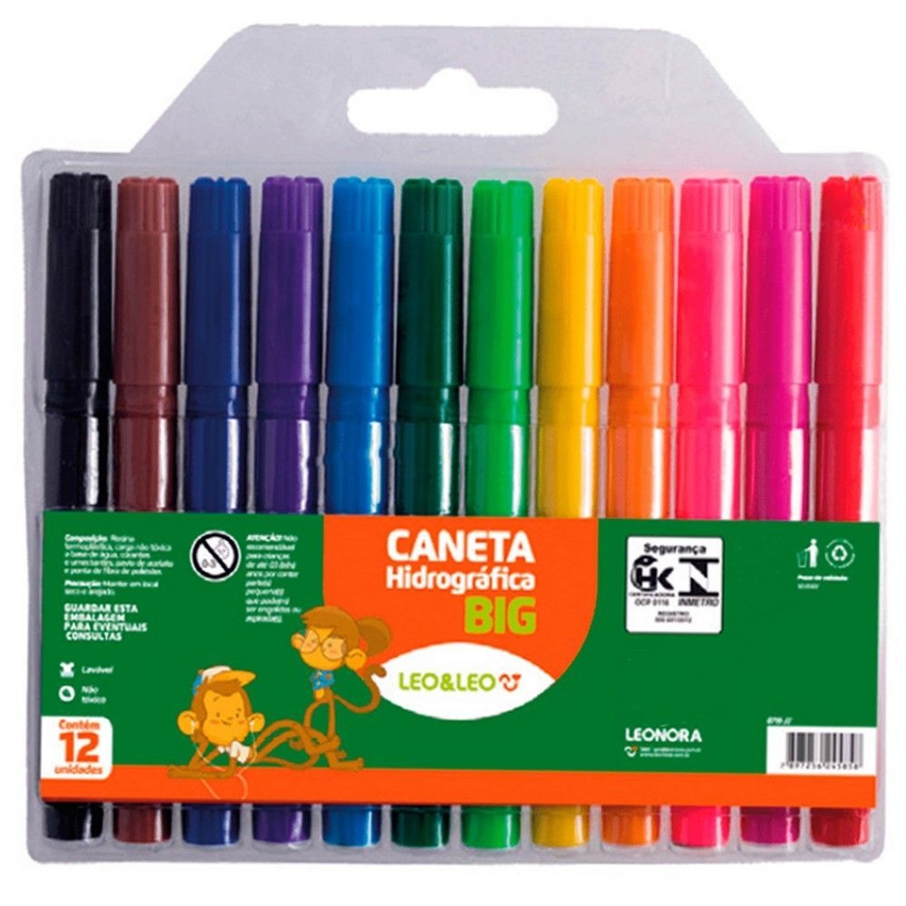 Caneta Hidrográfica Big LeoLeo 6 Cores e 12 Cores Canetinha Artigo Escolar Escritório Papelaria — imagem 2 de 2
