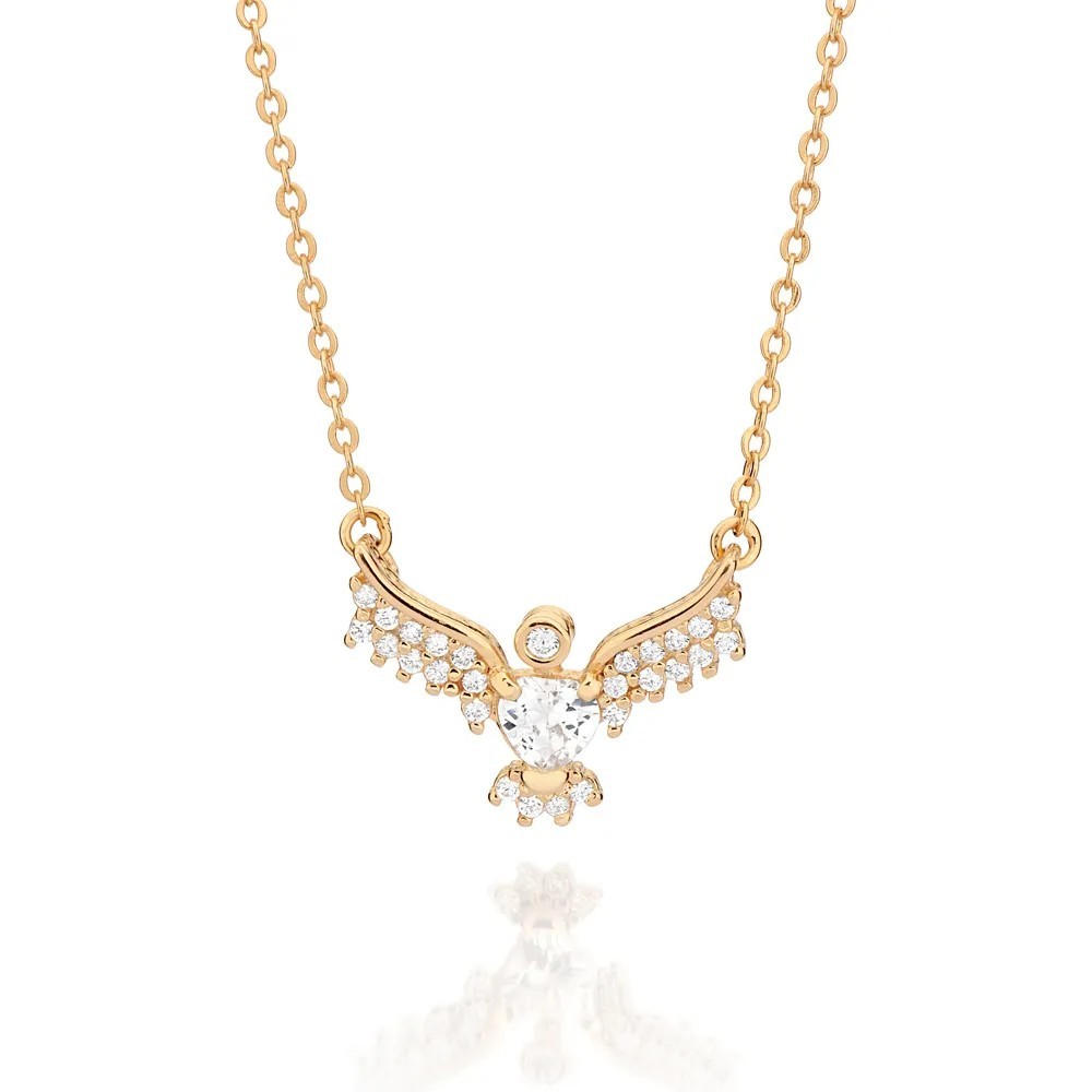 Gargantilha Rommanel Banhado Ouro 18k Feminino Pingente Espírito Santo Cravejado Pedra 50cm 532573