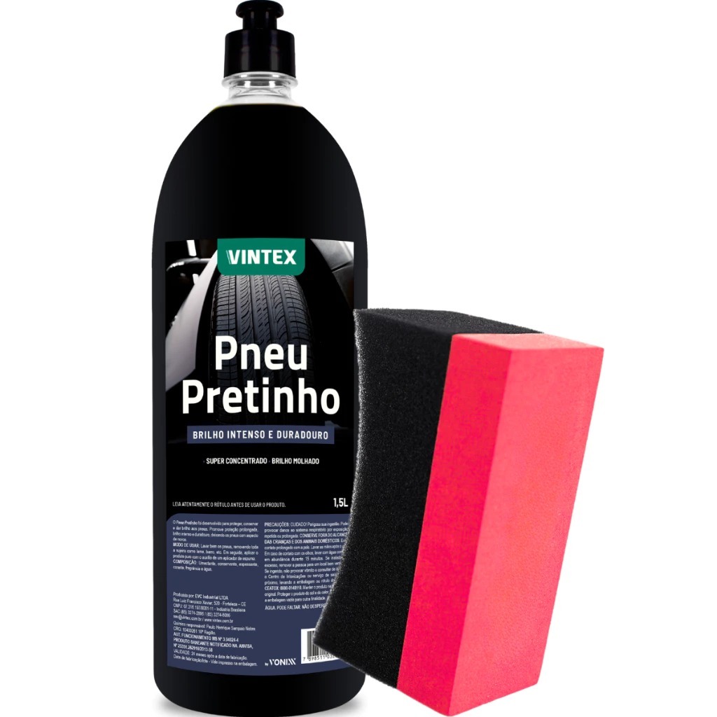 PNEU PRETINHO BRILHANTE 1,5L VINTEX + APLICADOR DE PRETINHO CURVO VONIXX