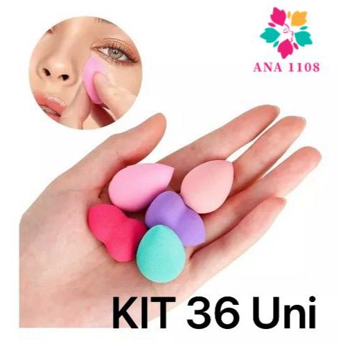 ANA1108- Kits com 36 Mini Esponja Gota e Blender Para rosto e Maquiagem Base E Corretivo